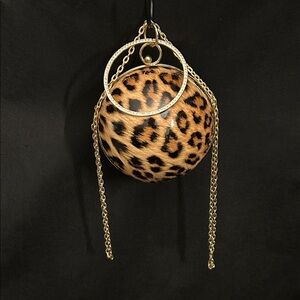 Leopard Print Round Clutch with Gold Chain